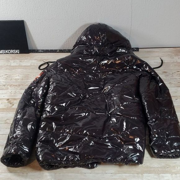 Members Only X Nickelodeon Hi Shine Chevron Puffer‎ Jacket Black Womens Small - Picture 9 of 11